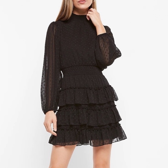 Express Metallic Dot Tiered Ruffle Dress - Picture 3 of 10